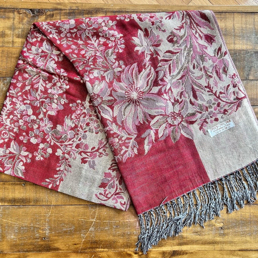 Pashmina - Red and Cream Floral Scarf